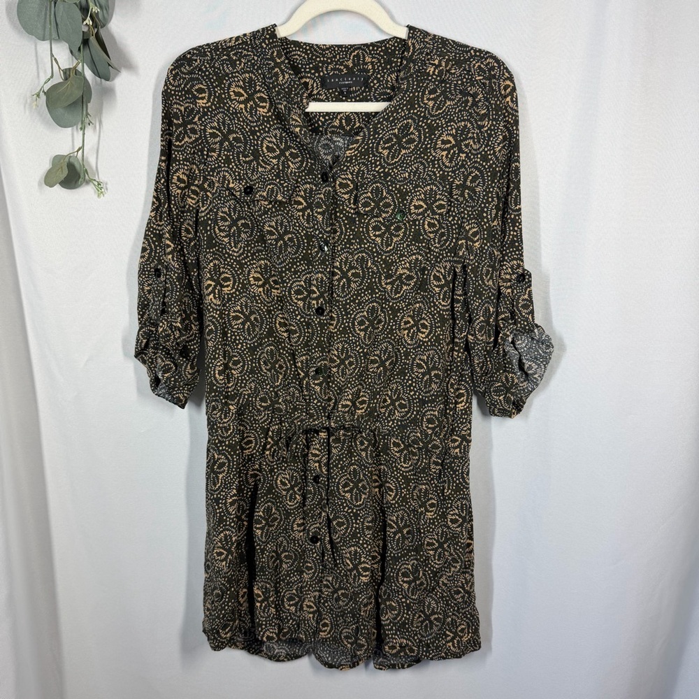 Sanctuary | Tunic Top Cinched Waist Belt Printed Button Down Women's Size Small
